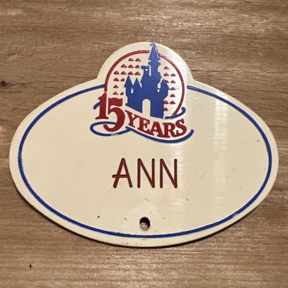 Vintage 80s Disney World Cast Member Name Badge Name Tag ANN Mickey Prop 15 Yrs